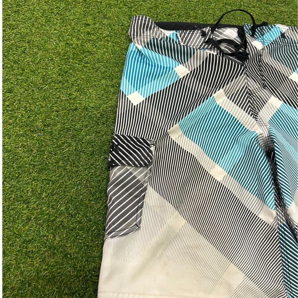 Hurley Mens Blue Black Geometric Plaid Board Shorts Swim Trunks Size L 34 Waist